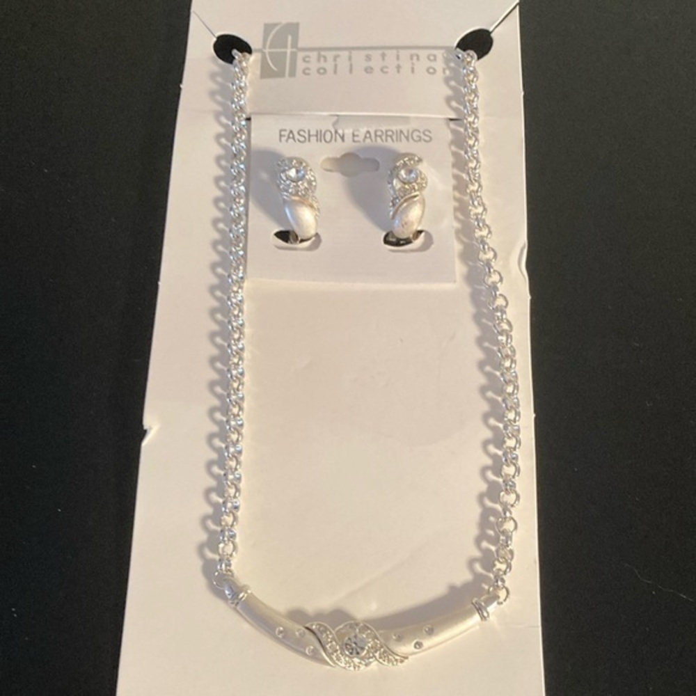 Christina Silver clip on Earring and necklace set Classic Elegance